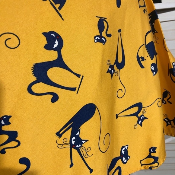 IXIA Vintage Cat Print Mini Dress Yellow Blue Small - Picture 12 of 13
